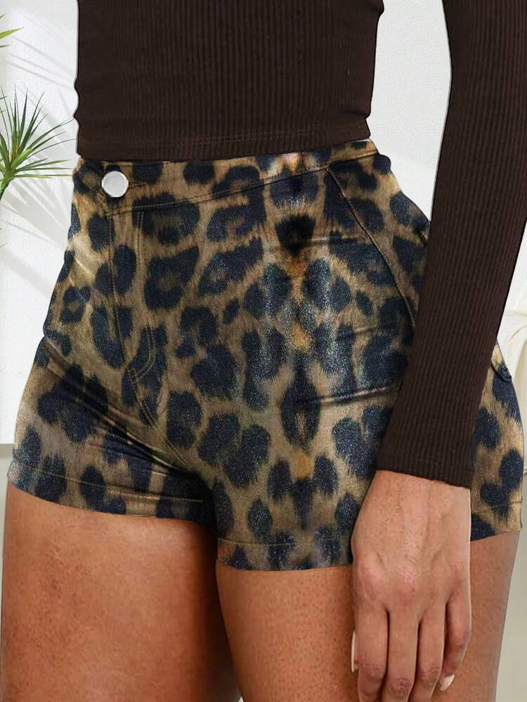 Women's Solid Color Casual Coated Shorts, Sexy Street Style, Autumn/Winter Summer | SHEIN