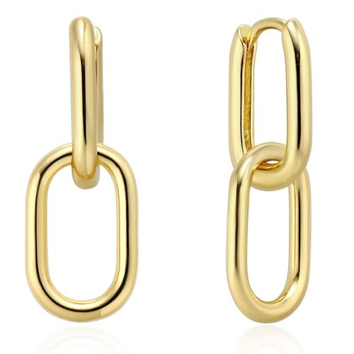 BG&WLing 18K Gold Plated Link Earrings for Women, Convertible Paperclip Link Chain Earrings Double Hoop Dangle Drop Earrings Trendy Jewelry (Yellow Gold) | Amazon (US)