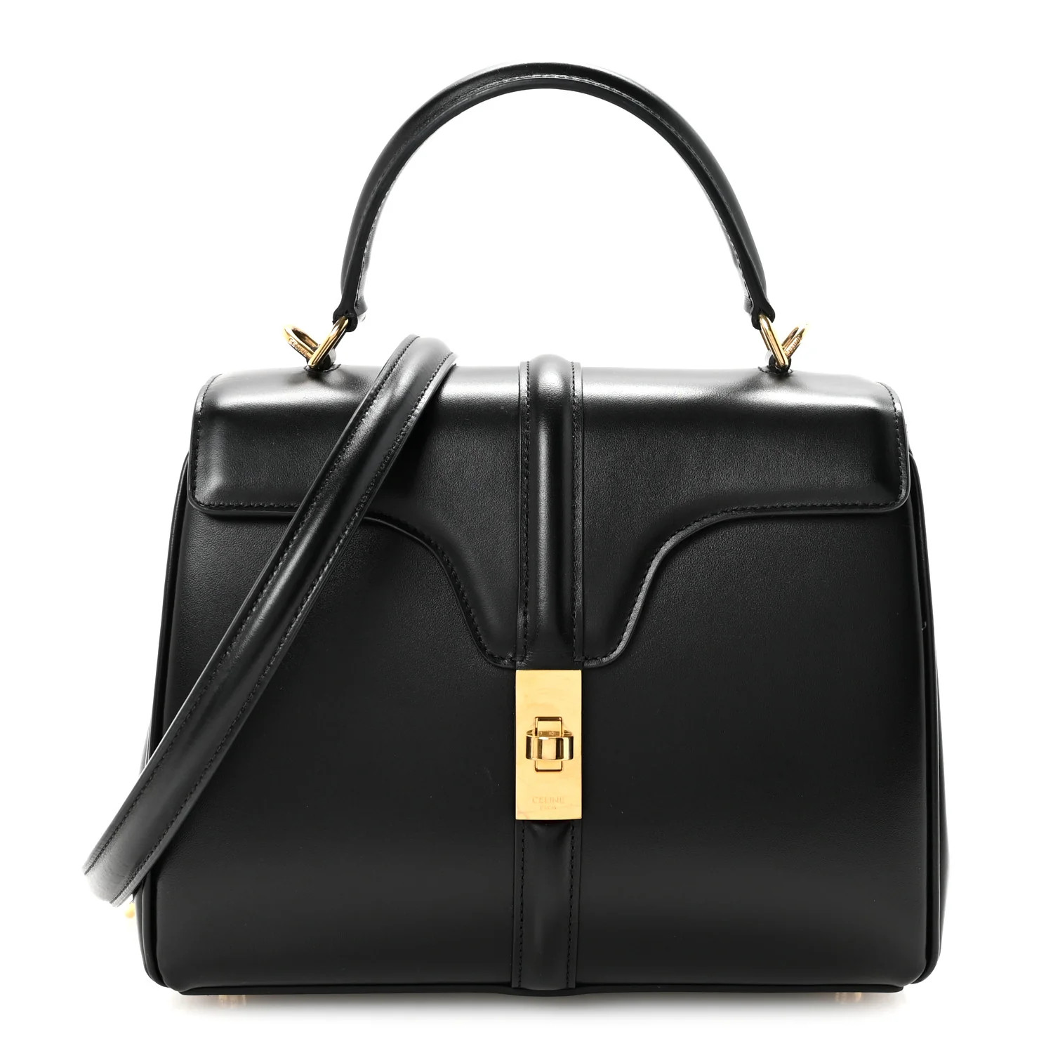 Satinated Calfskin Small 16 Top Handle Bag Black | FASHIONPHILE (US)