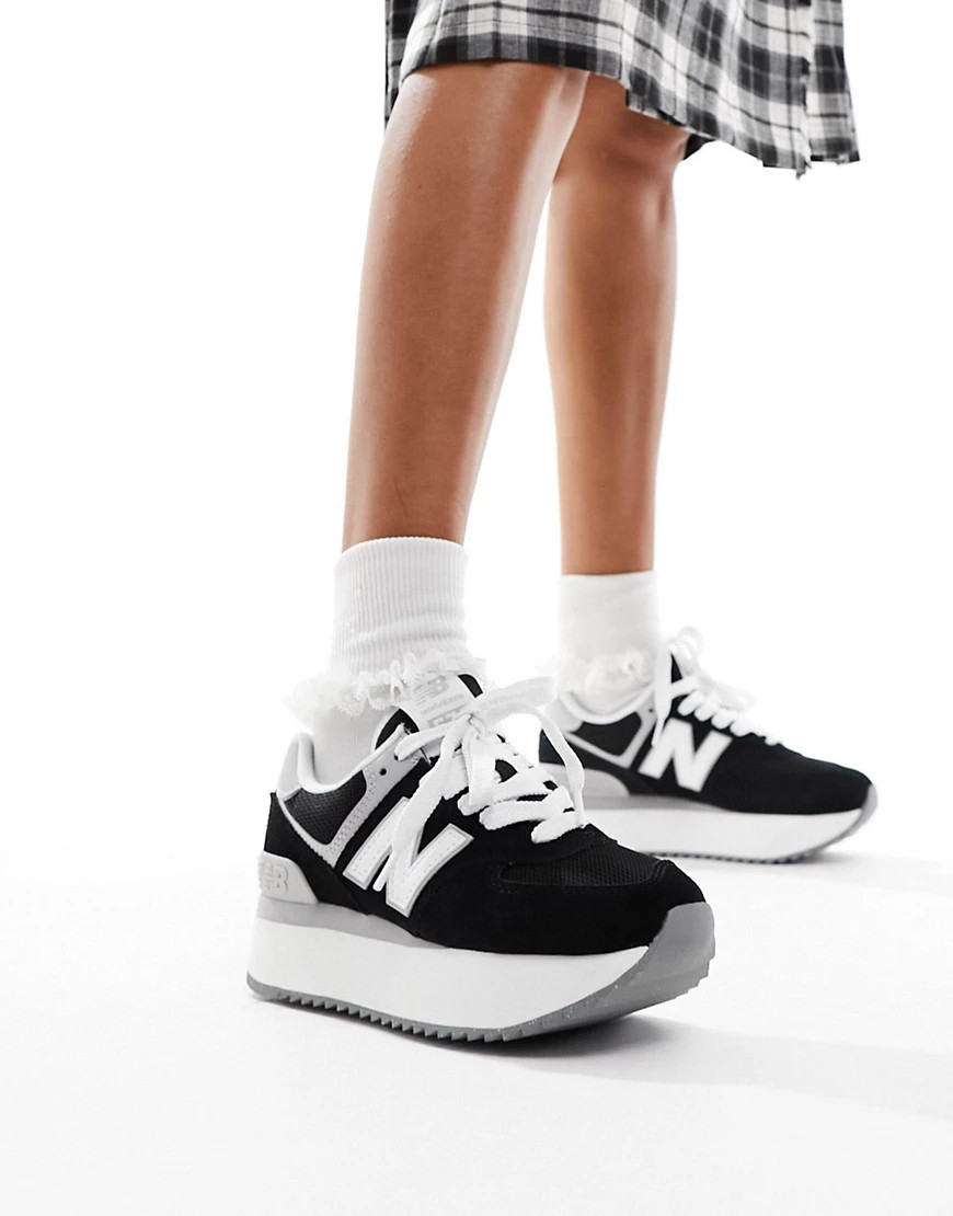 New Balance 574 sneakers in black with white and gray detail | ASOS (Global)