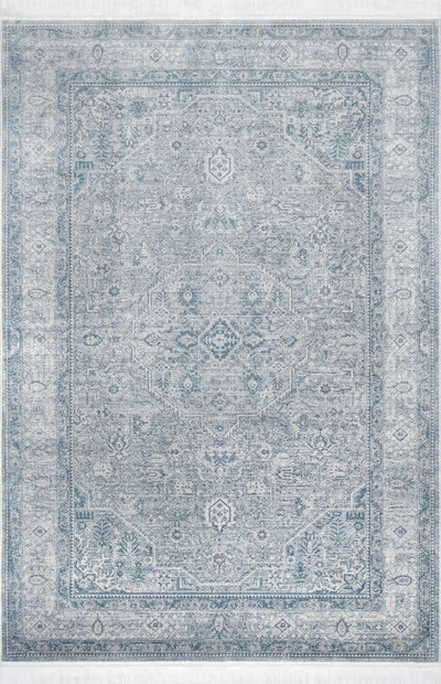 Blue Persian Medallion Fringe Area Rug | Rugs USA
