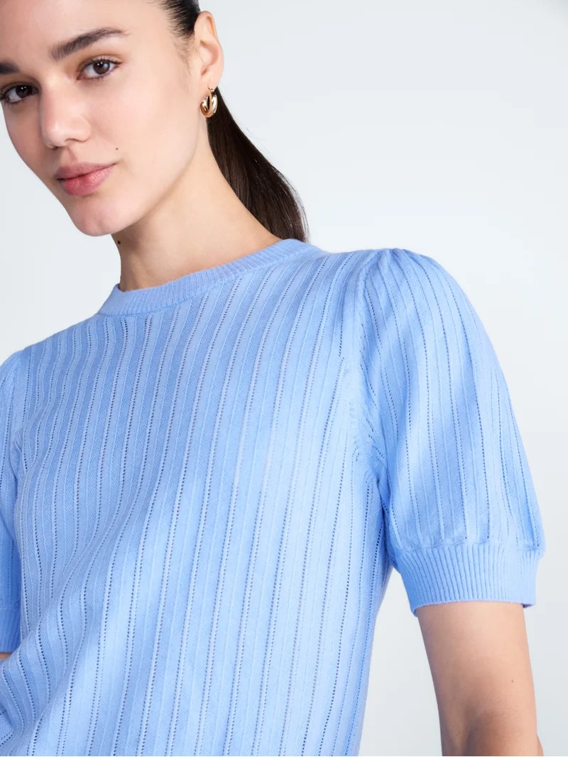 Free Assembly Women\u2019s and Women's Plus Pointelle Sweater with Puff Sleeves, Sizes XS-4X | Walmart (US)