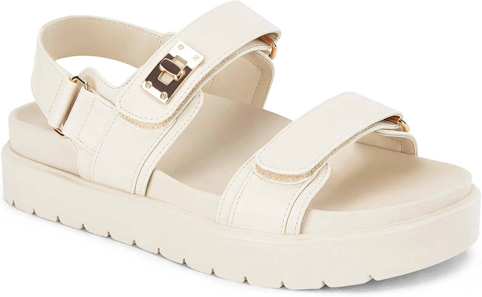 Coutgo Womens Platform Sandals Comfortable Flat Sandals Double Strap Footbed Summer Beach Sandals | Amazon (US)