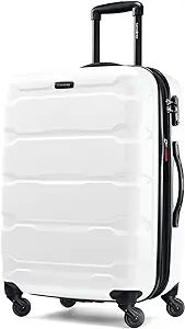 Samsonite Omni PC Hardside Expandable Luggage with Spinner Wheels, Checked-Medium 24-Inch, White | Amazon (US)
