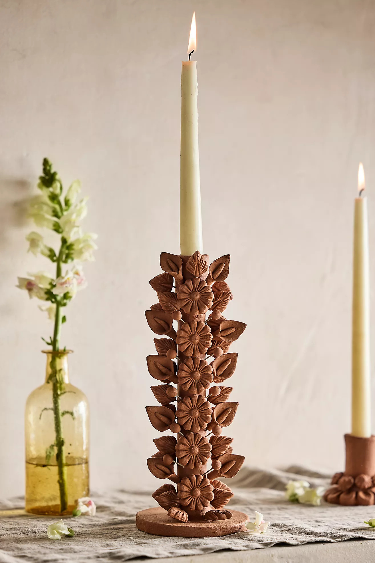 Oaxacan Clay Floral Tall Taper Holder | Anthropologie (US)