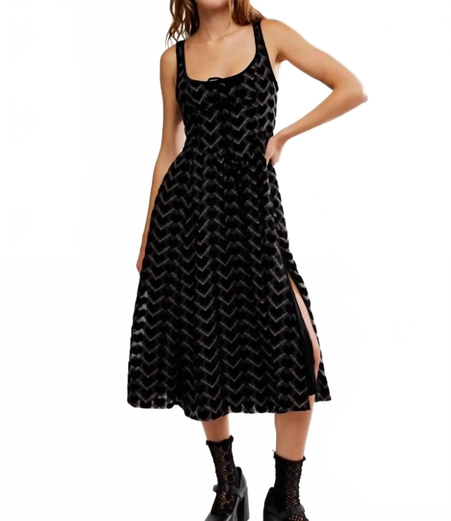 Freya Heart Midi Dress In Charcoal Combo | Shop Simon