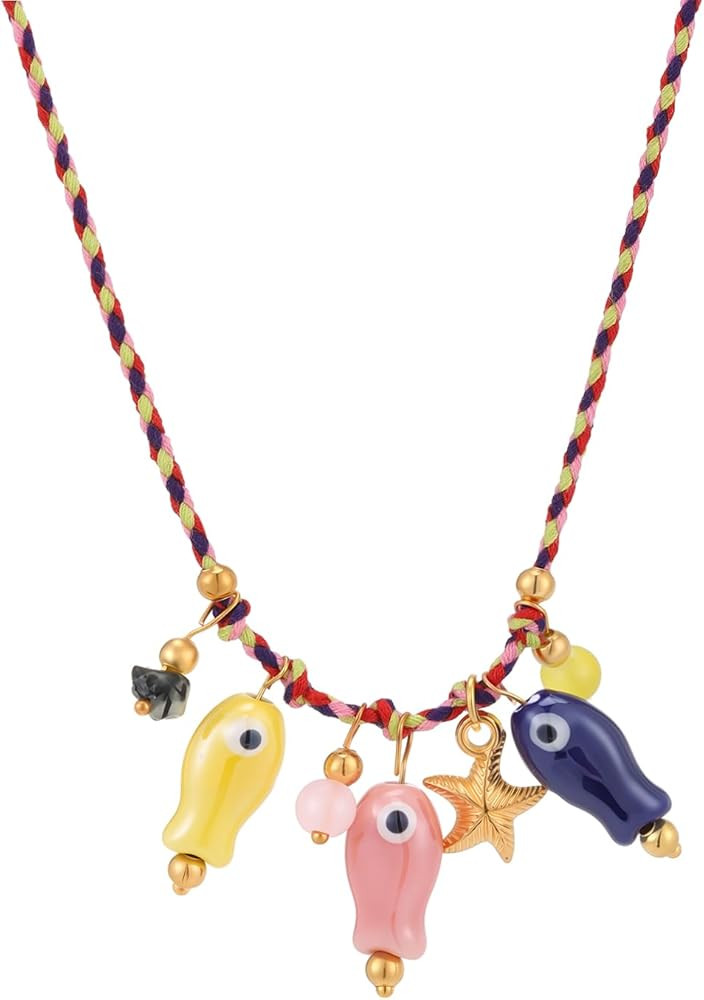 Starfish Fish Necklace Boho Beachy Hawaiian Colorful Summer Beach Coastal Choker Necklace for Wom... | Amazon (US)