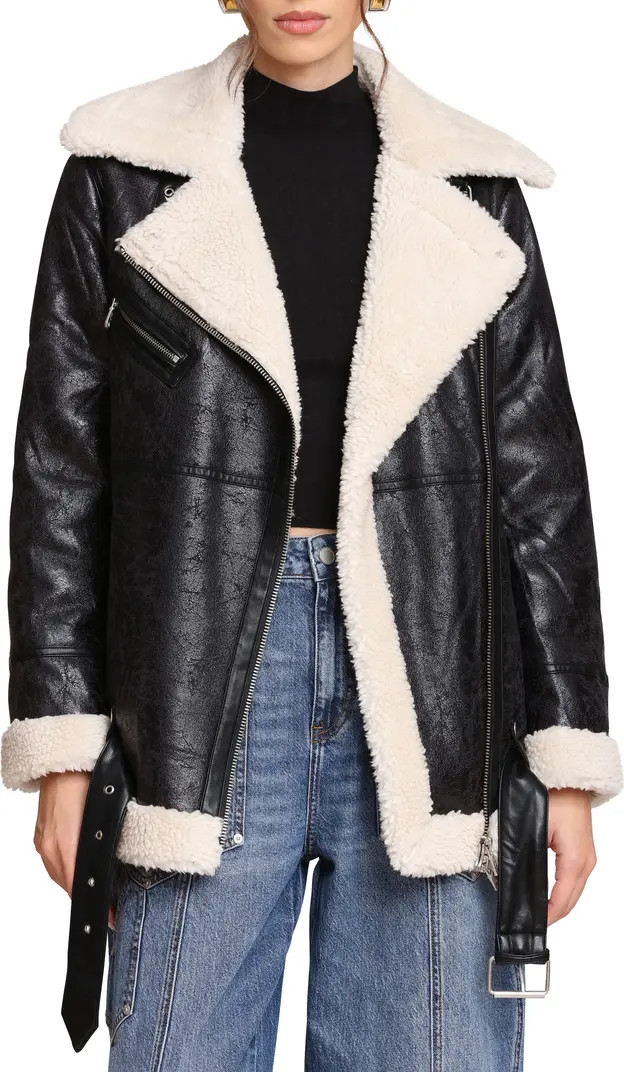 Faux Leather Biker Jacket with Faux Shearling Collar | Nordstrom