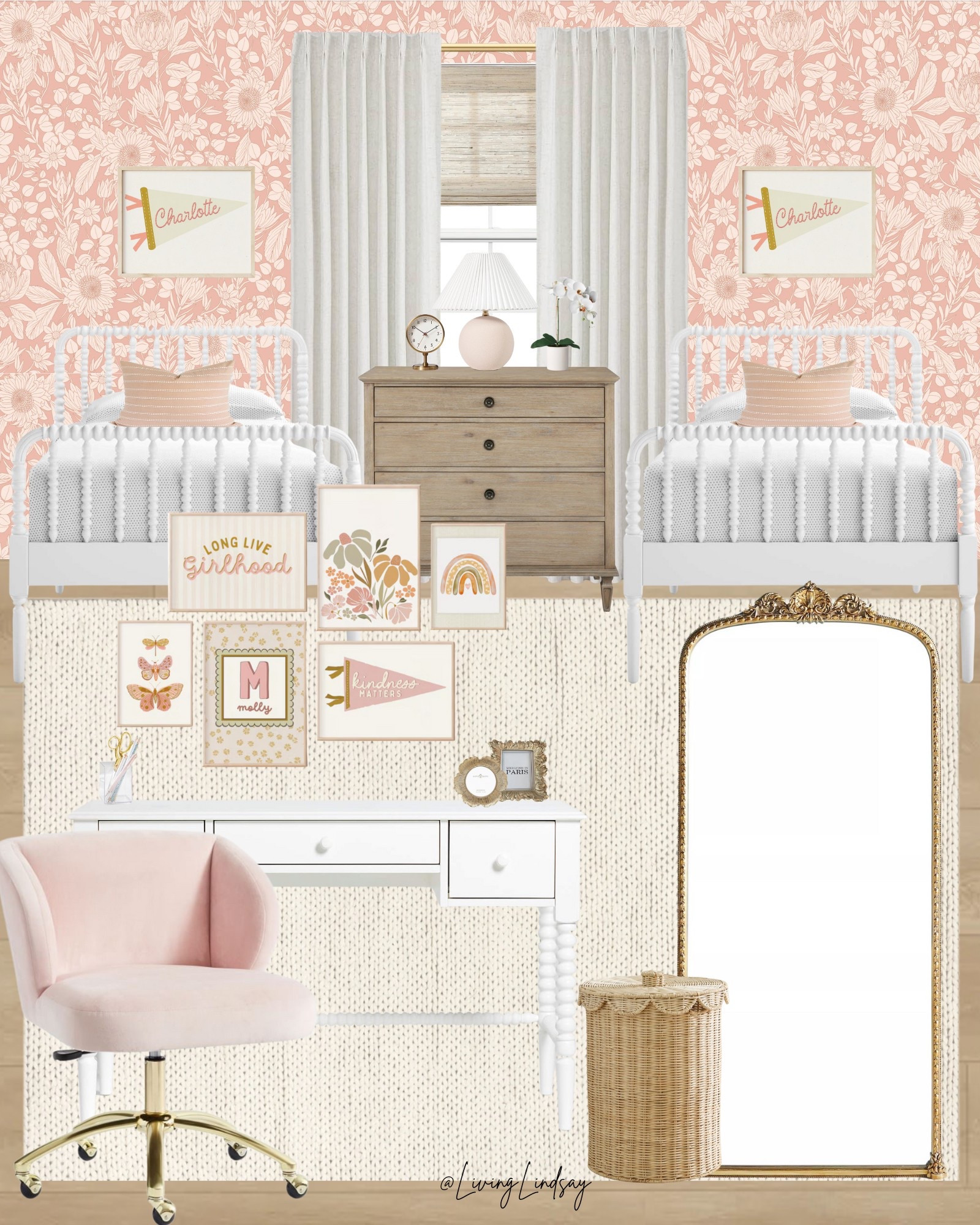 Girls room, toddler girl room, shared girl room, twin girl room, double room, floral bedroom, sister room

#LTKFamily #LTKKids #LTKHome