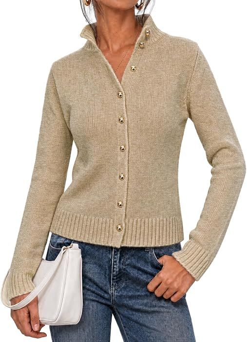 Cicy Bell Womens Stand Collar Button Up Cardigan Long Sleeve Knit Sweaters | Amazon (US)