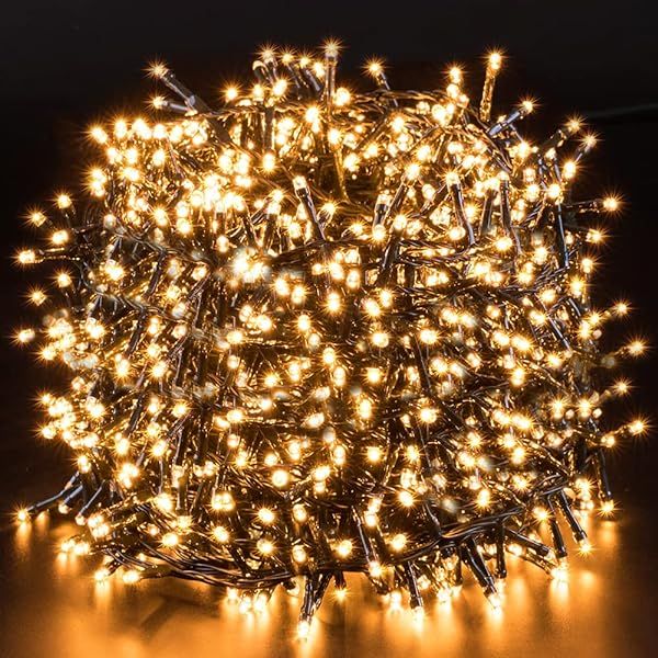 Lumineo 1512 LED Warm White Christmas Cluster Lights Set, Green Wire 44.5 Ft | Amazon (US)