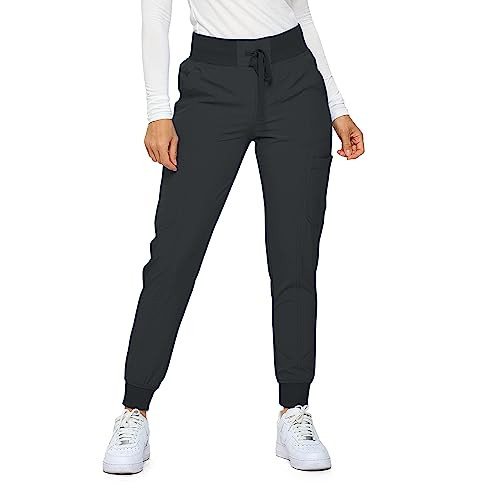 Monarch Uniforms Womens Jogger Scrubs Ribbed Jogger Scrub Pants for Women-Petite-(Black)-M | Amazon (US)