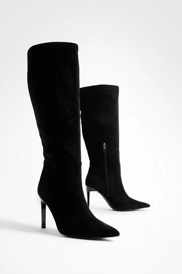 Wide Fit Stiletto Mid Height Knee High Boots | Boohoo.com (UK & IE)