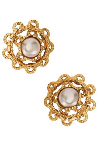 Chanel Pearl Clip-On Earrings in Metallic Gold | FWRD 