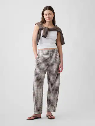 High Rise Linen-Blend Barrel Pants | Gap Factory