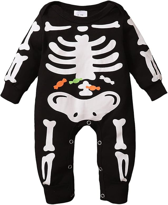 WASAIGOOD Newborn Halloween Romper Baby Girl Boy Skeleton Jumpsuit Long Sleeve O-Neck Halloween One- | Amazon (US)