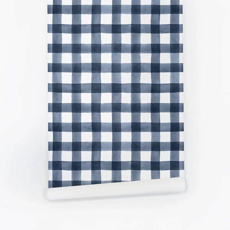 Blue Watercolor Gingham Wallpaper | Project Nursery