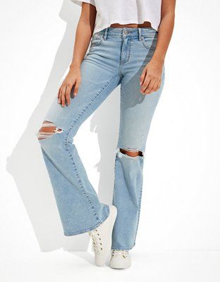 AE Ne(x)t Level Ripped Low-Rise Flare Jean | American Eagle Outfitters (US & CA)