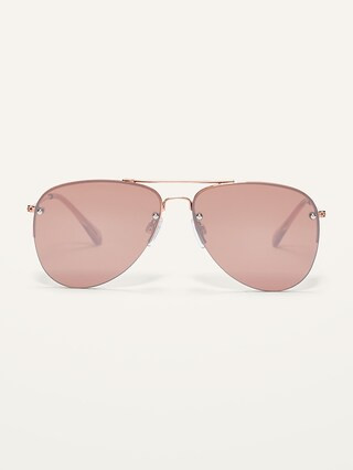 Rose-Gold Toned Rimless Aviator Sunglasses for Women | Old Navy (US)