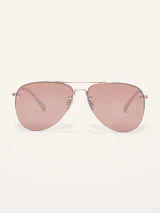 Rose-Gold Toned Rimless Aviator Sunglasses for Women | Old Navy (US)