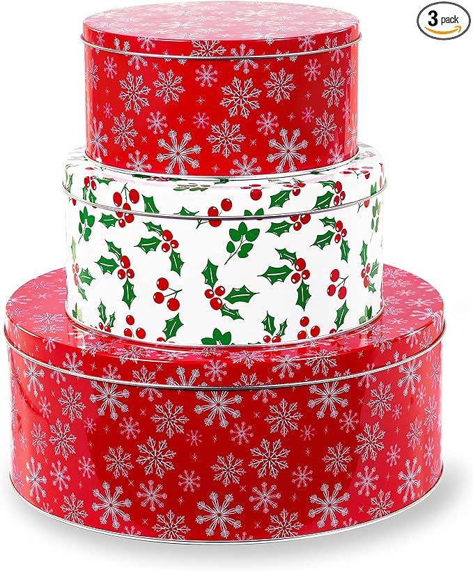 Steel Mill & Co Tin Containers with Lids, 3 Pack Christmas Cookie Tins, Festive Cookie Tins for G... | Amazon (US)