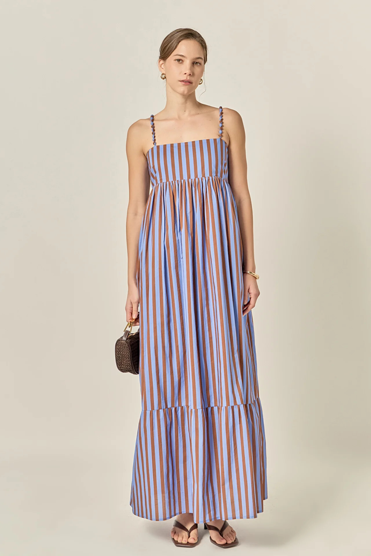 Bold Stripe Beaded Strap Maxi Dress | English Factory