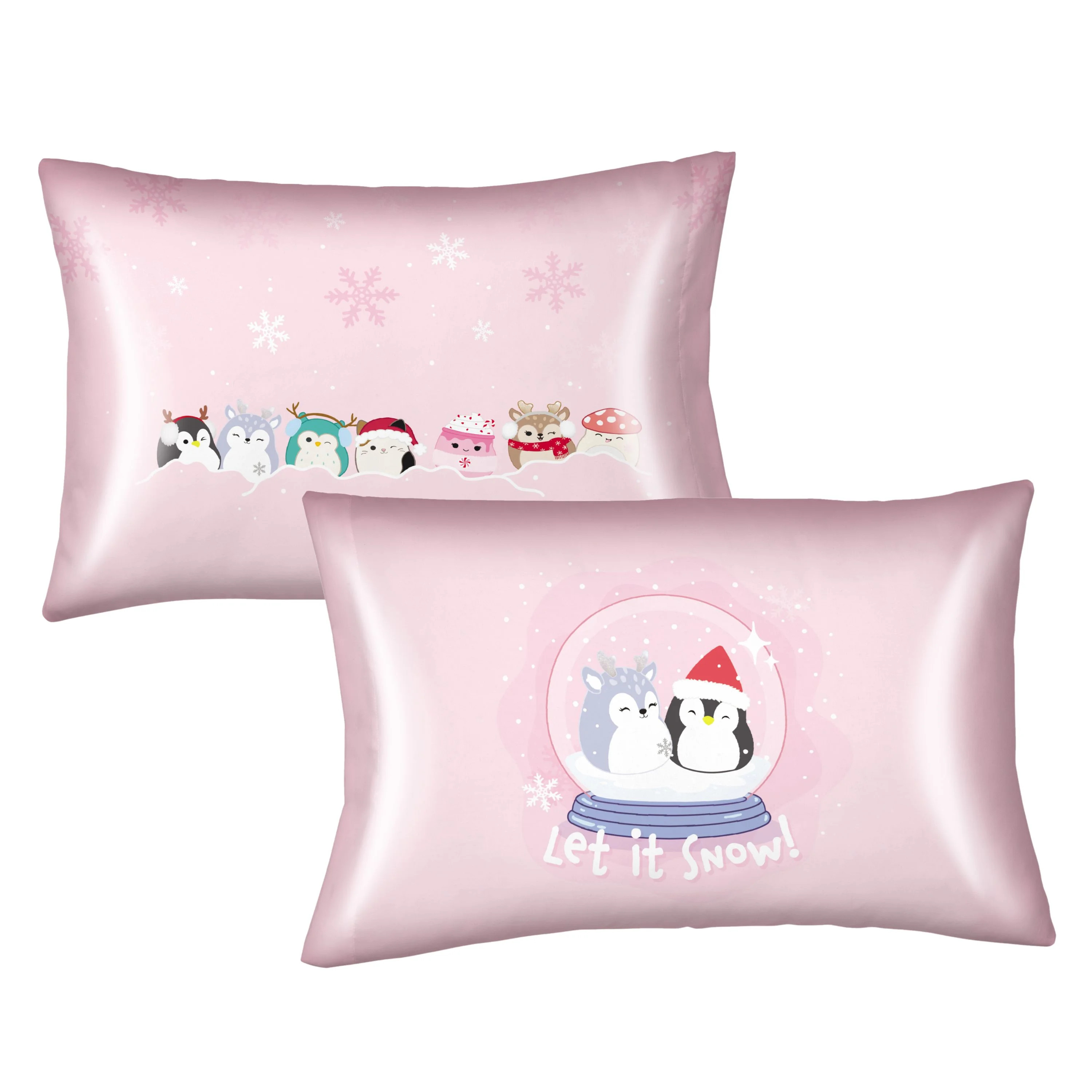 Squishmallows Holiday Pink Reversible Silky Satin Pillowcase, Standard Size, 1-Pack | Walmart (US)