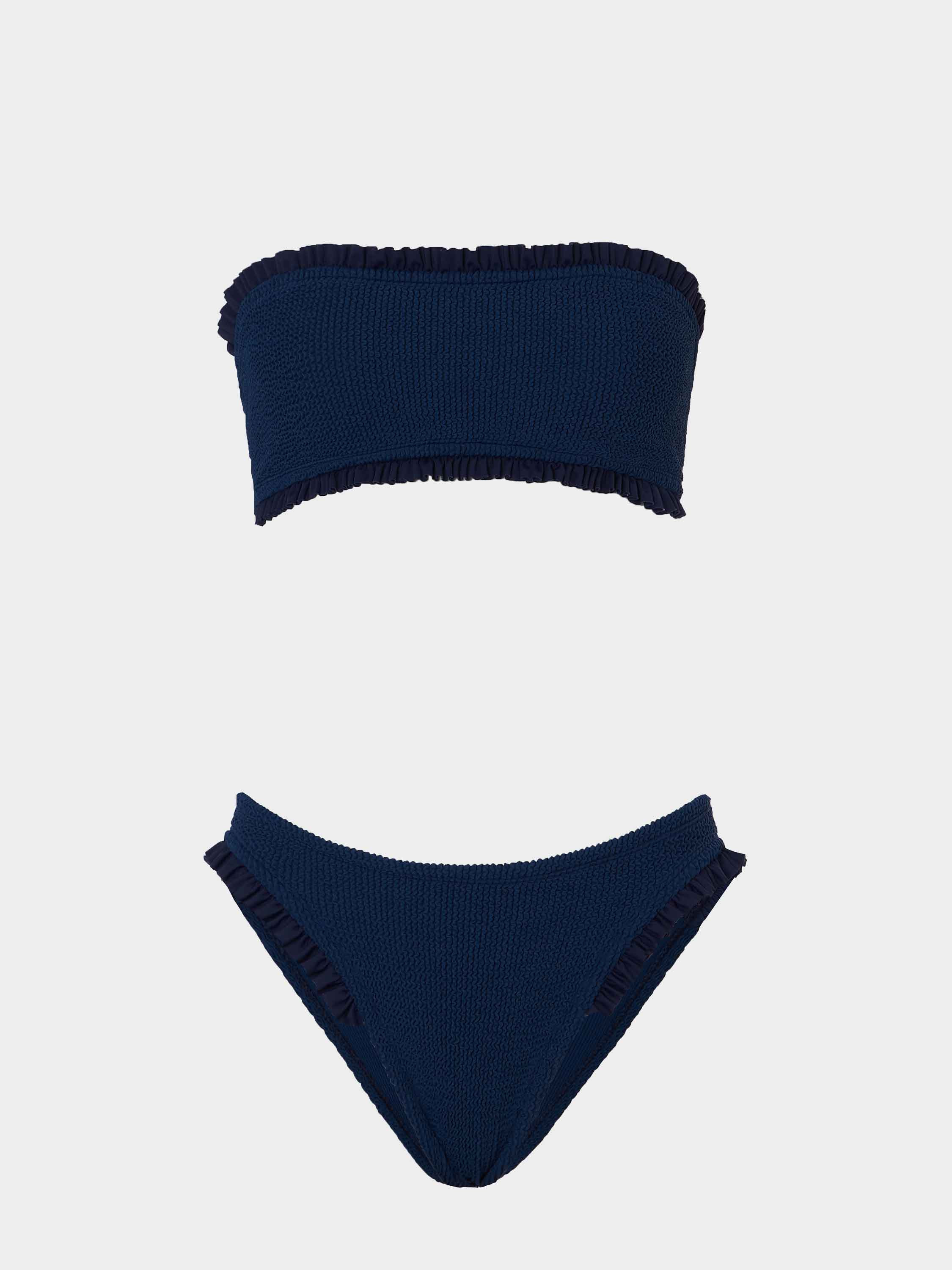 Tracey Frill Bikini- Navy | One Size Swimwear | Hunza G - Navy / One size | HUNZA G