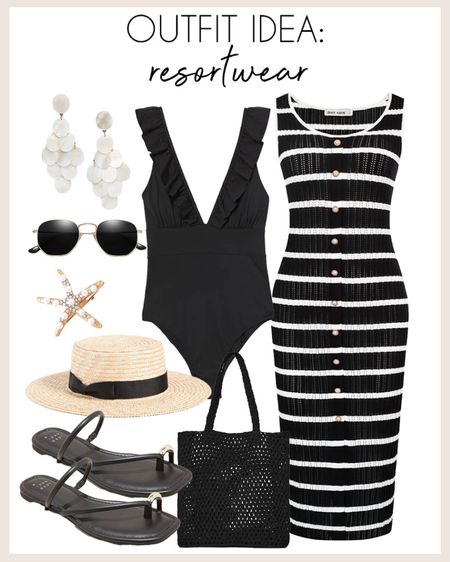 Neutral resort wear outfit idea! 

#resortwear

Resortwear. Black and white striped swim coverup. Amazon resort wear. Black one piece swimsuit  

#LTKswim #LTKstyletip #LTKSeasonal