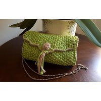 Crochet Green Shoulder Bag, Handmade Yarn Bags, Cotton Handmade Bag | Etsy (US)