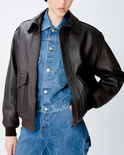 Hommegirls Leather Bomber Jacket in Dark Brown at Nordstrom, Size X-Small | Nordstrom