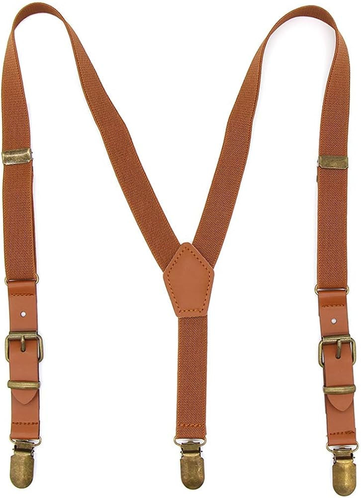 Suspenders for Boys Elastic Kids Suspenders Y Back Tuxedo Braces with Brown Leather for Baby Boy | Amazon (US)