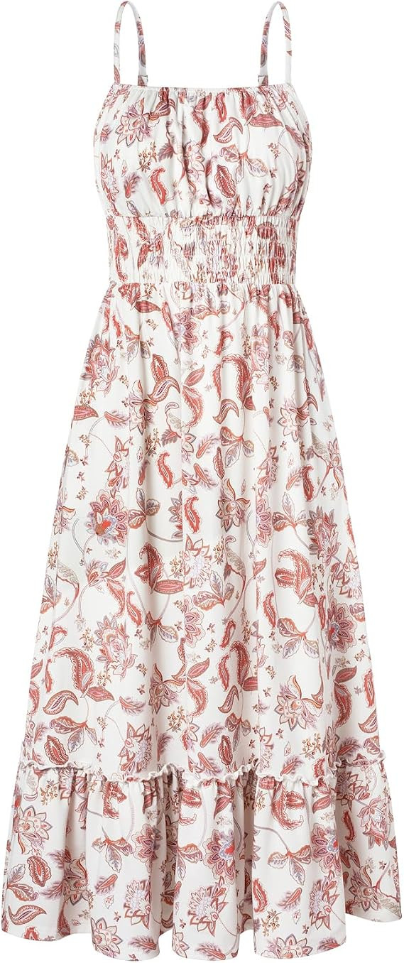GRACE KARIN Summer Dresses for Women 2026 Vacation,Smocked Floral Maxi Dress,Boho Beach Sundress ... | Amazon (US)
