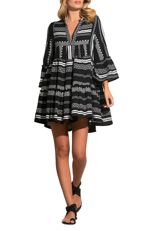 Elan Cotton Cover-Up Babydoll Minidress in Black White at Nordstrom, Size Large | Nordstrom