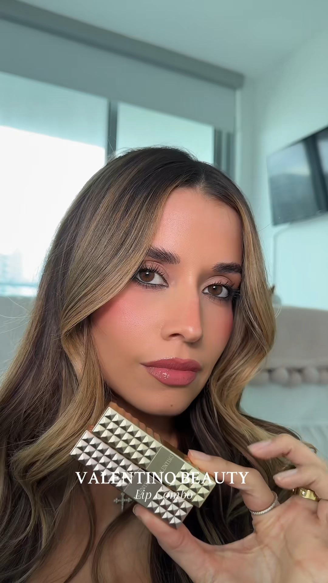 Valentino beauty lip combo 
Spike Valentino matte lipstick in 118A Sienna nude
Spike Valentino disco balm in 120R rose in the woods 

#LTKBeauty