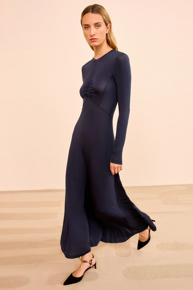 Naia Long Sleeve Ruched Dress - Midnight | Ulla Johnson