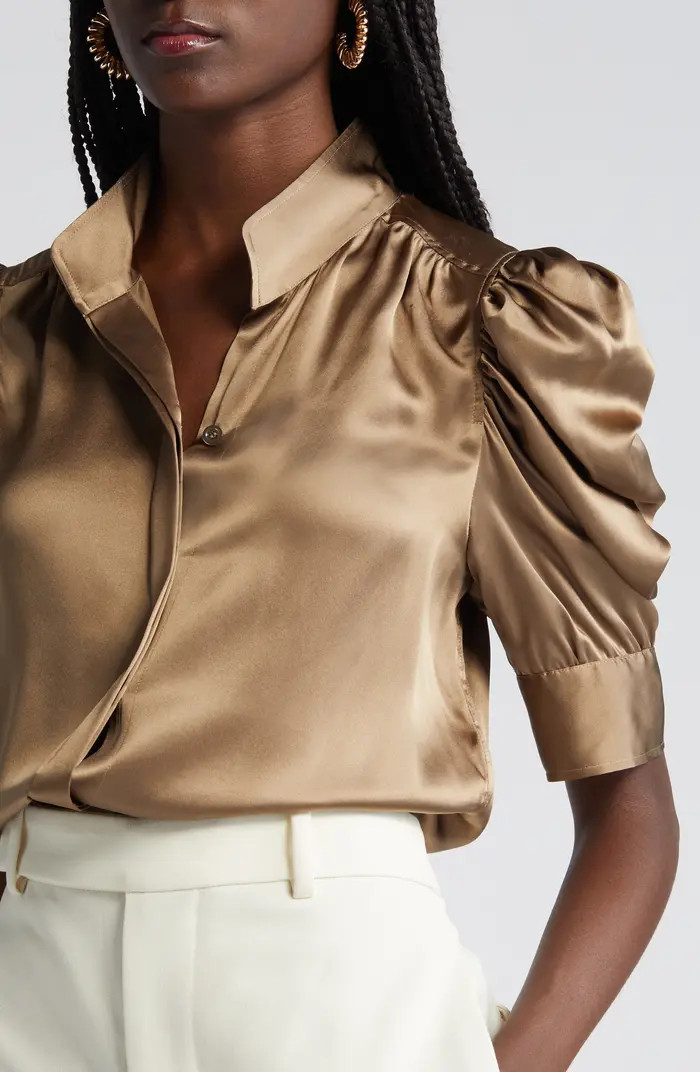 Gillian Three-Quarter Sleeve Silk Button-Up Shirt | Nordstrom