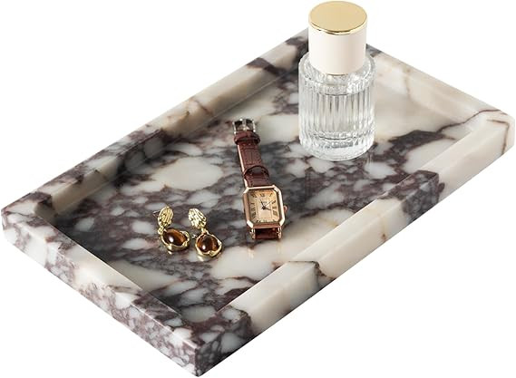 Natural Calacatta Viola Marble Tray 10"x6" Rectangular - Non-Resin Bathroom Vanity Organizer & Of... | Amazon (US)
