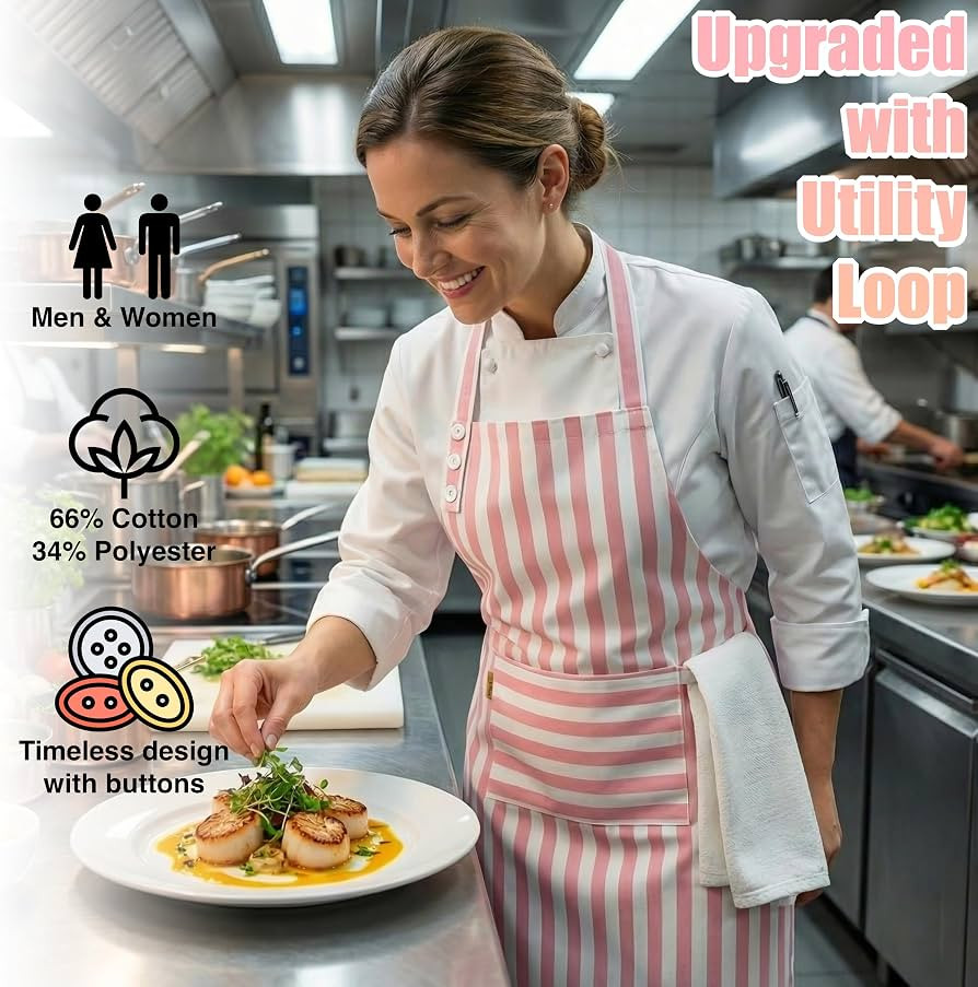 Kitchen Apron Waterdrop Resistant Cotton Apron with adjustable Aprons for Women with Pockets Cook... | Amazon (US)