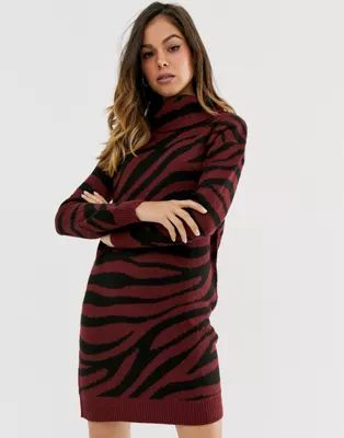 Brave Soul zigby animal print roll neck sweater dress | ASOS US