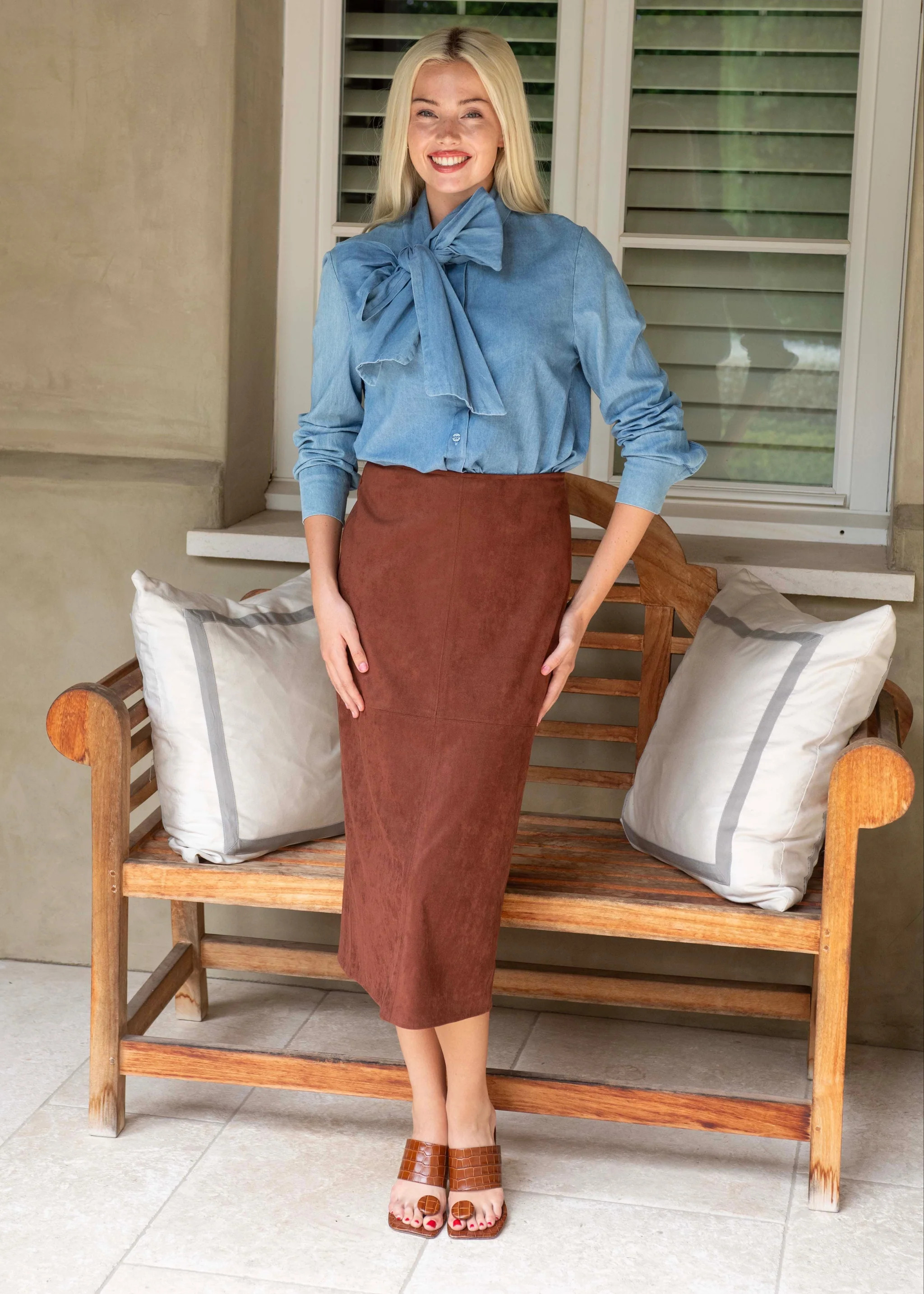 Beverly Denim Blouse with Bow Style Neck | Benaar La