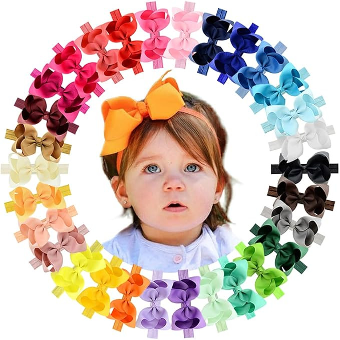 WillingTee Baby Girls 4.5 Inch Grosgrain Ribbon Boutique Hair Bows Headband, 30 Colors - Fantasti... | Amazon (US)