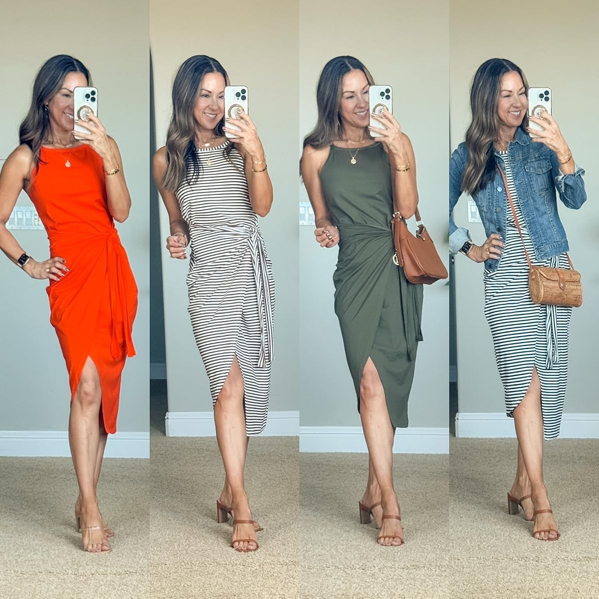 Spring & Summer Dresses

For reference I’m 5’1” 109”lbs
S in all dresses
(Brown stripe, orange, army green, navy striped) 
Denim jacket XS

Outfit inspo  midi dresses  striped dresses  tie dress  front wrap dress  denim jacket  spring outfit  summer outfit  vacation outfit  elevated outfit  date outfit  Everydayholly 



#LTKStyleTip #LTKFindsUnder50 #LTKPetite