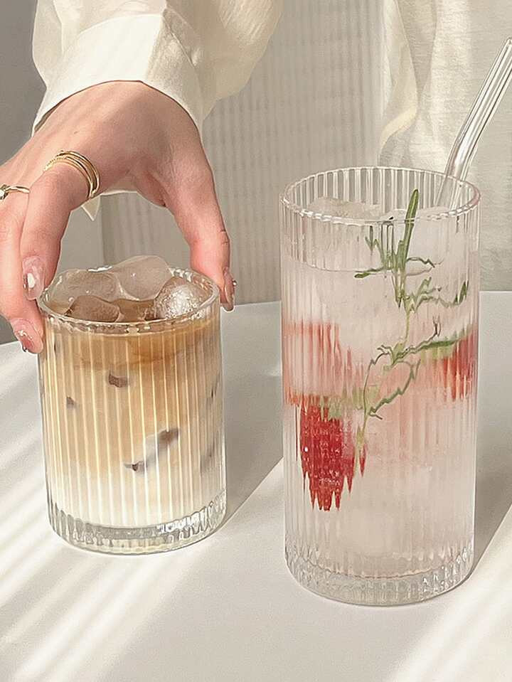 1pc Straight Vertical Striped Glass Cup Suitable For Coffee, Latte, Juice, Milk, Fruit Tea In Hom... | SHEIN