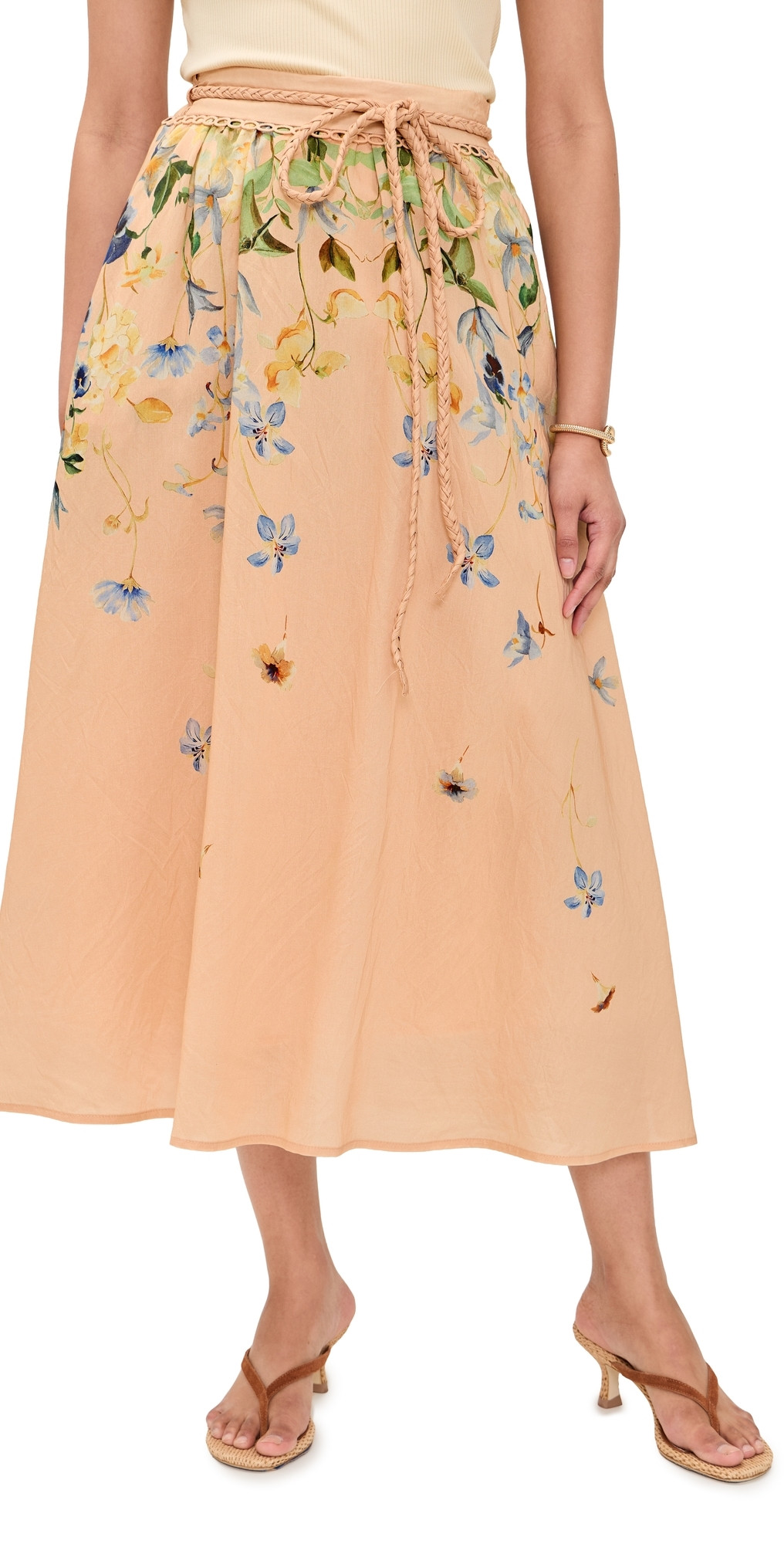 En Saison Carrera Midi Skirt Blush Blue Yellow S | Shopbop