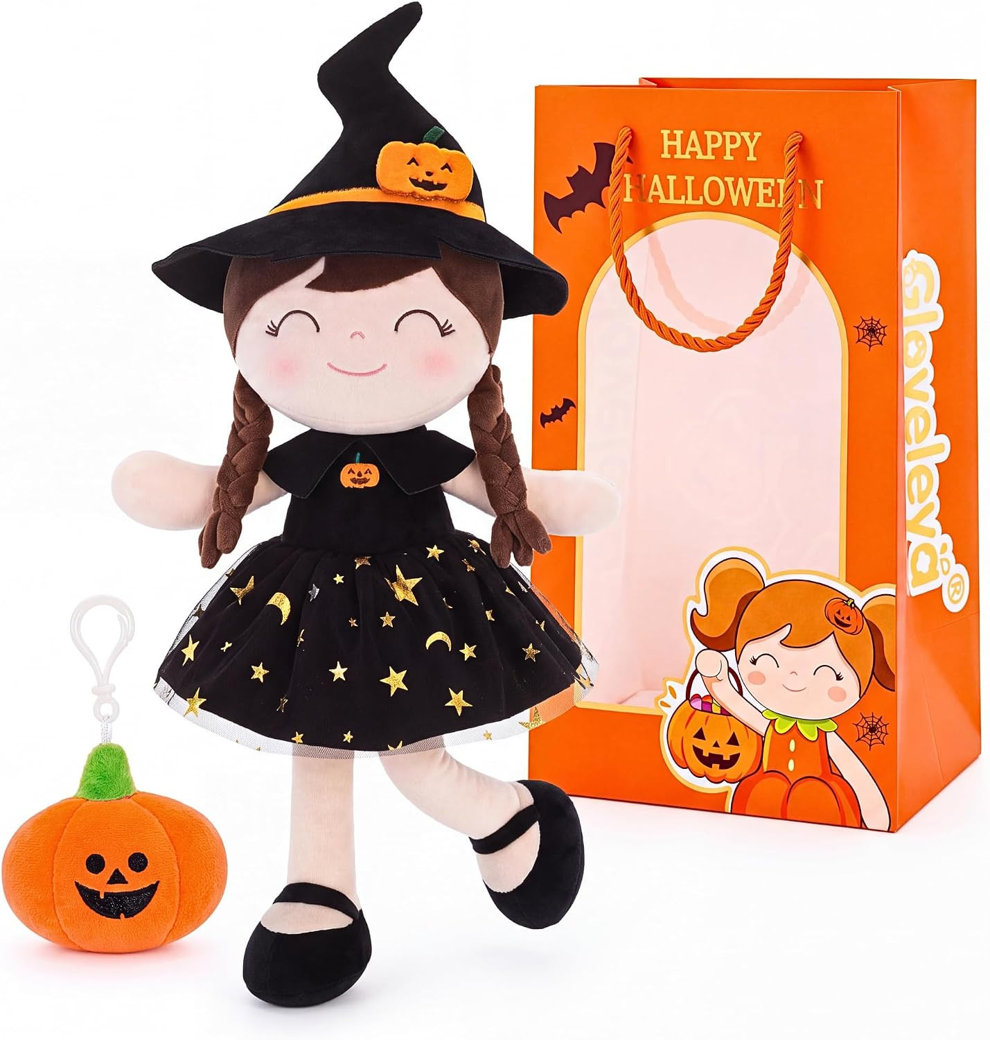 Gloveleya Halloween Soft Plush Toy, Baby Girl Gifts, Witch Doll, Black Dress, 16 Inch | Amazon (US)
