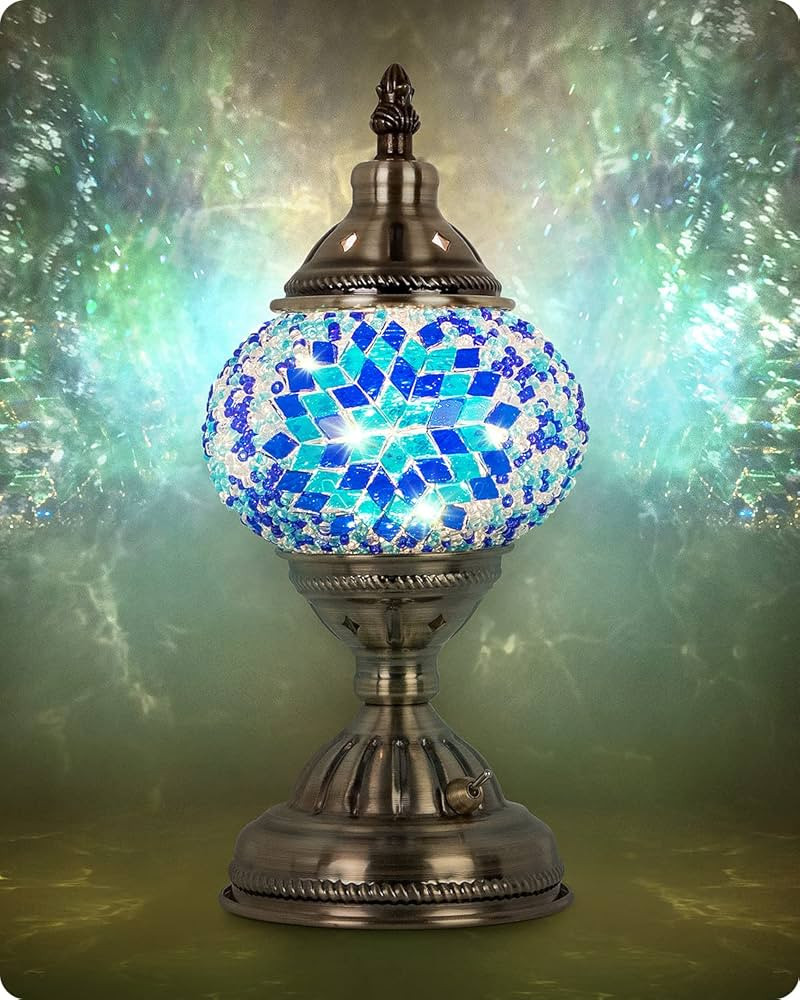 Yarra-Decor Turkish Moroccan Lamp with Bronze Base Handmade Tiffany Mosaic Glass Lamps Portable B... | Amazon (US)