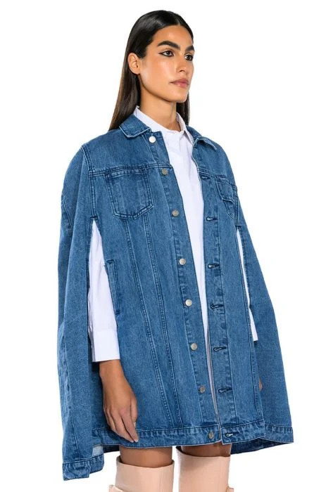 DON'T TALK LOUD DENIM TRENCH PONCHO | AKIRA