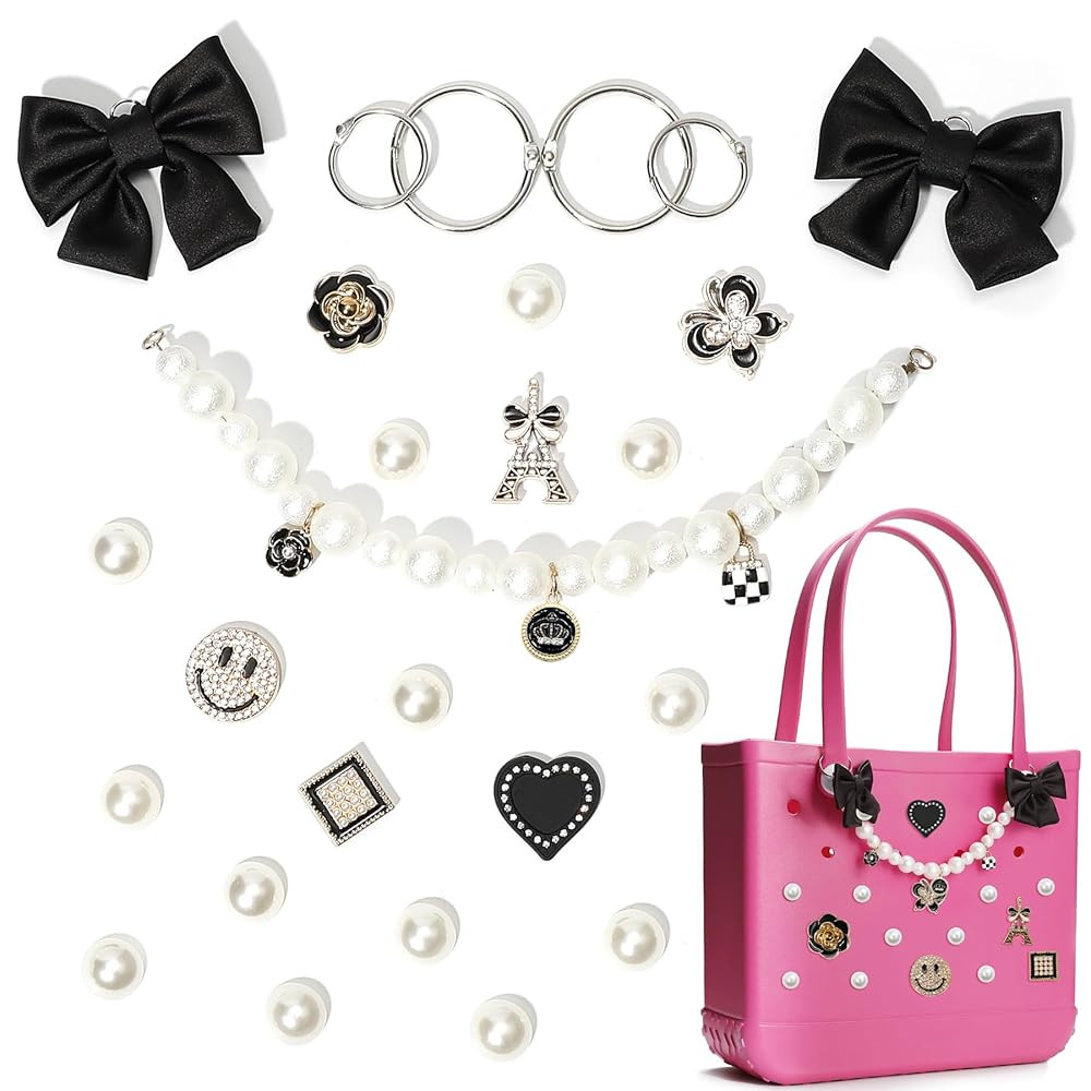 24pc Cute Decorative Pearl Charms for Totes Bag Accessories - Daisy Flower Inserts for Rubber Bea... | Amazon (US)
