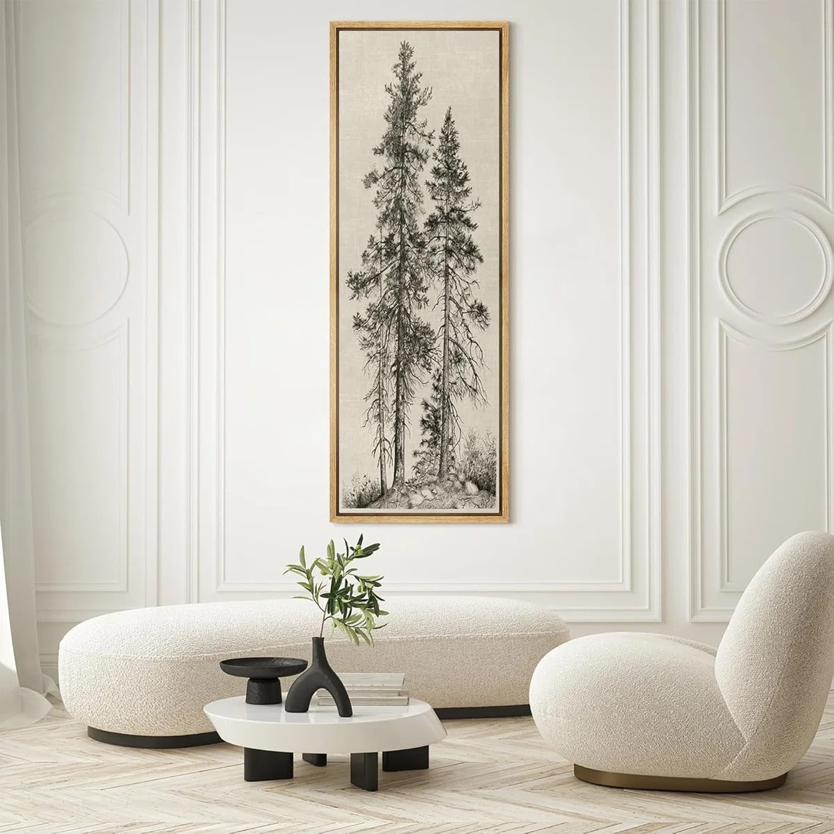 Vintage Pine Tree Drawing Classic Country Rustic Artwork - Extra Large Framed Wall Art Canvas Pri... | Wayfair North America